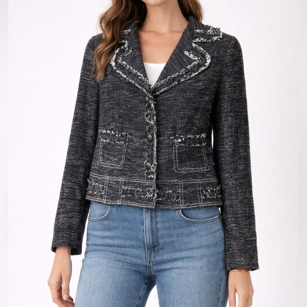 Escada Sport Black Tweed Cropped Blazer Jacket